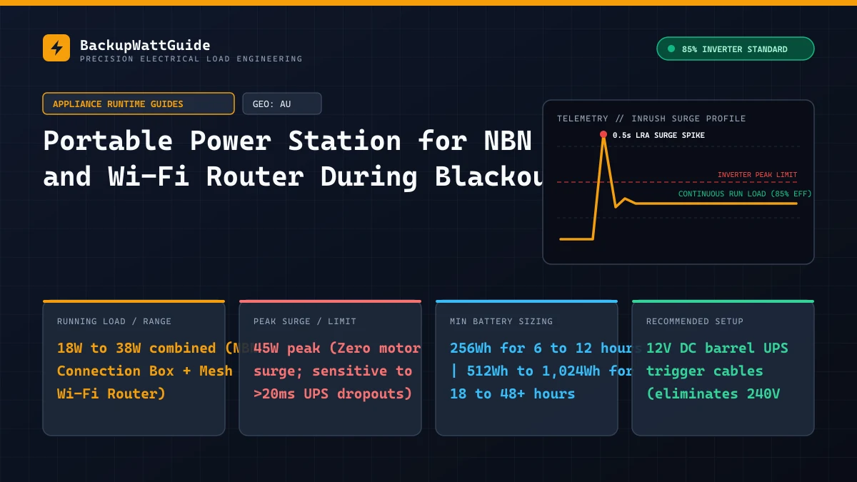 Technical load specification and sizing diagram for Portable Power Station for NBN Box and Wi-Fi Router During Blackouts (18W to 38W combined (NBN Connection Box + Mesh Wi-Fi Router)).