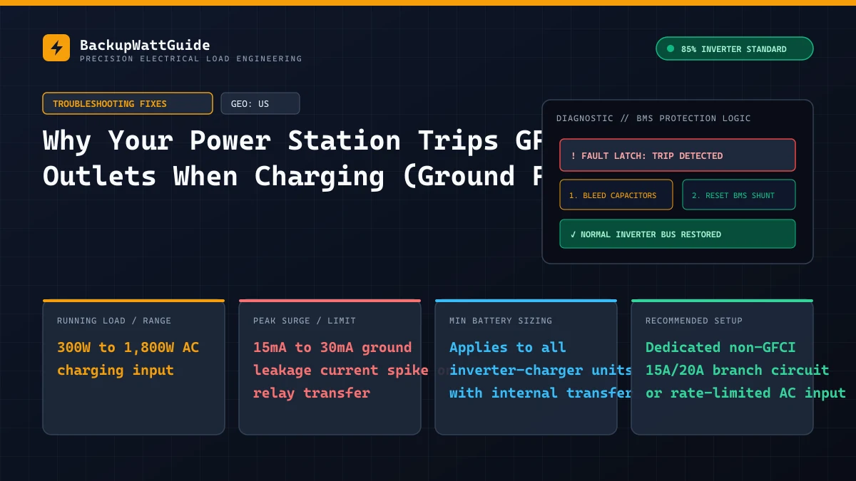 Technical load specification and sizing diagram for Why Your Power Station Trips GFCI Outlets When Charging (Ground Fix) (300W to 1,800W AC charging input).